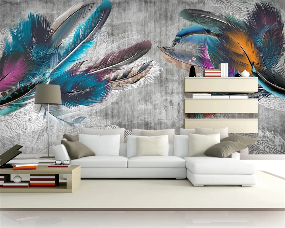 

beibehang Обои на заказ с абстрактным рисунком в скандинавском стиле: зеленые перья, линии, декоративная живопись, фоновые обои, papel de parede, декор для дома