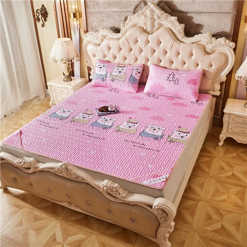 Three-Piece New Product Latex Mat  Two-Piece Foldable Washable Cool Feeling Ice Silk Summer Cartoon Air Conditioning Mat Bed