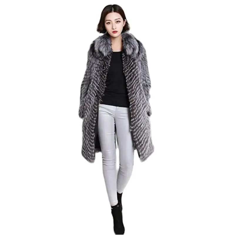 Genuine leather coat women's winter real natural fox fur winter warm long coat women's vest fox fur women's silver fox fur coat