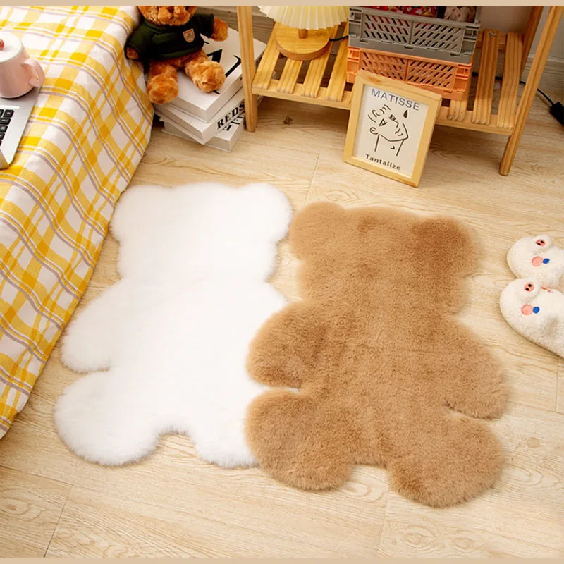 

Rug Bear Plush Cute Creative Girl's Heart Kawaii Bedroom Mat Bed Winter Warm Not Shed Hair Essential Family Tapetes De Sala