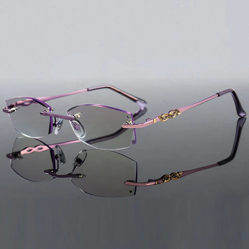 Titanium Frame Ultra Light Rimless Frame Diamond Cut Women luxury Reading Glasses +0.75 +1 +1.25 +1.5 +1.75 +2 +2.25 +2.5 to +4