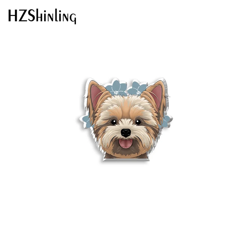 2021 New Yorkie Acrylic Lapel Pin Epoxy Dog Butterfly Clasp Pin Handmade Butterfly Brooch