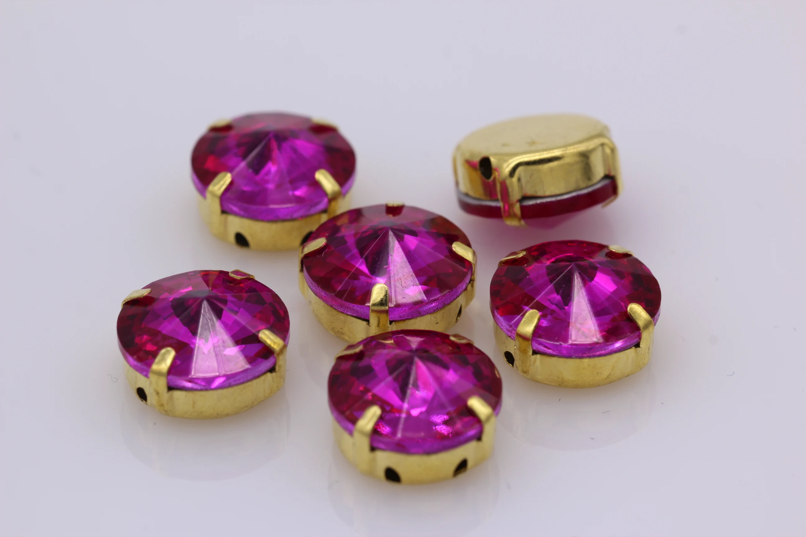 24Colors 6/8/10/12/14/16/18/25MM Rivoli Round Sew on Rhinestone Crystal With Golden Button For Garments Jewelry Shoes Diy Trims