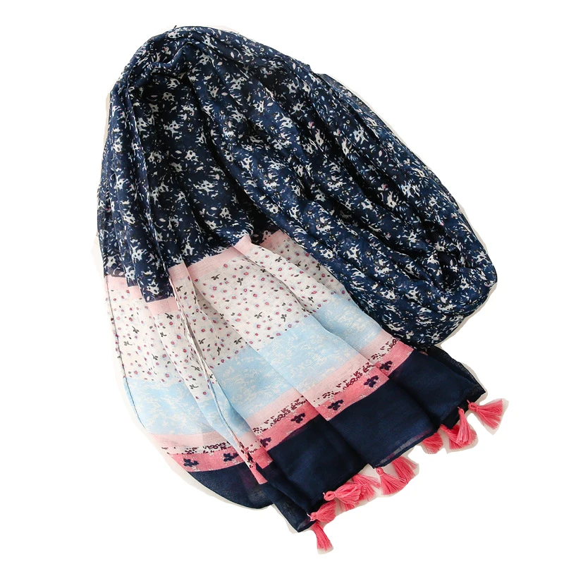 2021 Beautiful Small Flower Print Tassel Scarf Shawls Long Soft Women Head Scarves Hijab Wrap  Free Shipping