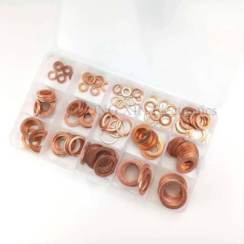150pcs Copper Washer 15Sizes Solid Sealing Ring Set M5/6/7/8/10/10.5/11/12/12.5/14/15/16/16.5/17.5 Copper Gasket Washers image 4