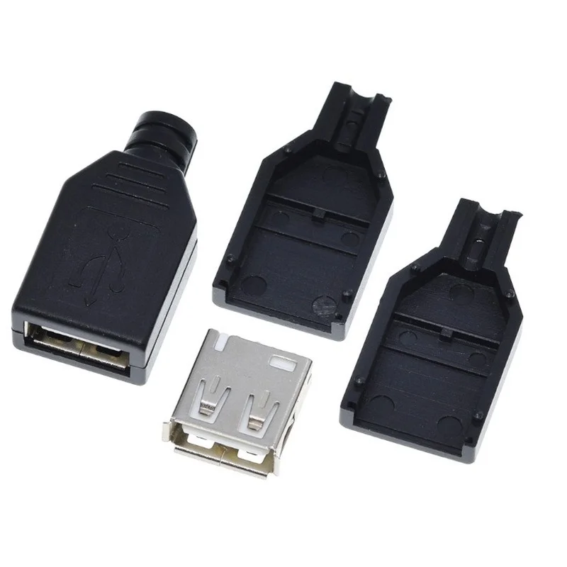 Type A Male Female USB 4 Pin Plug Socket Connector With Black Plastic Cover Type-A DIY Kits