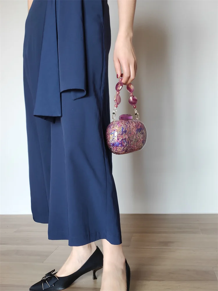 2020 fashion womens  design magic color  acrylic evening bag  round clutch bag  with handle