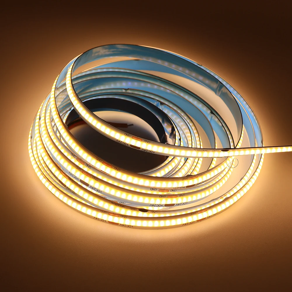 Led Cob Strip Flexible Light 24V DC Super Bright 10-14W/m 308LED 384LED 528LED LED Ribbon Tape Light Home Decoration 3 Color New