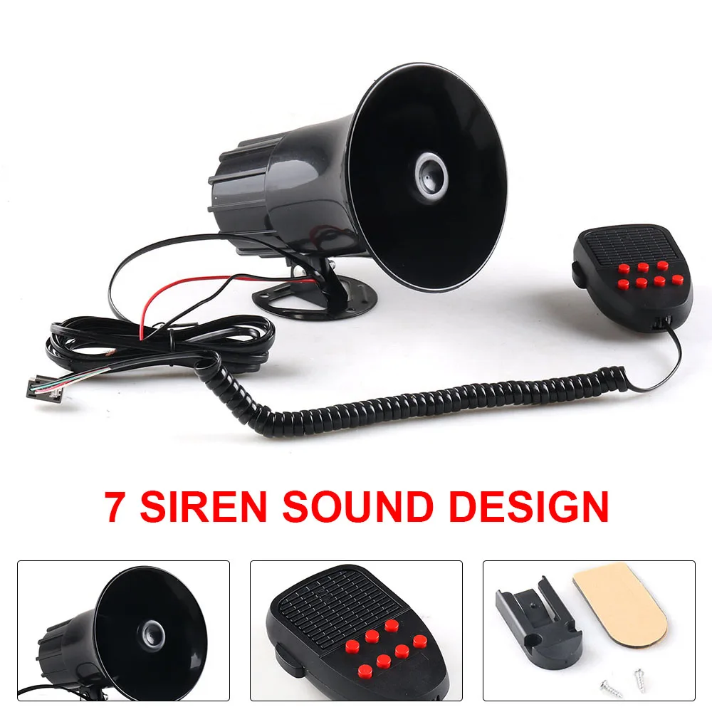 12V 50W 120dB Air Siren Horn Warning Alarm Megaphone for Car Truck MIC Speaker 7 Sounds Loud for Car Van Truck Train RV Boat