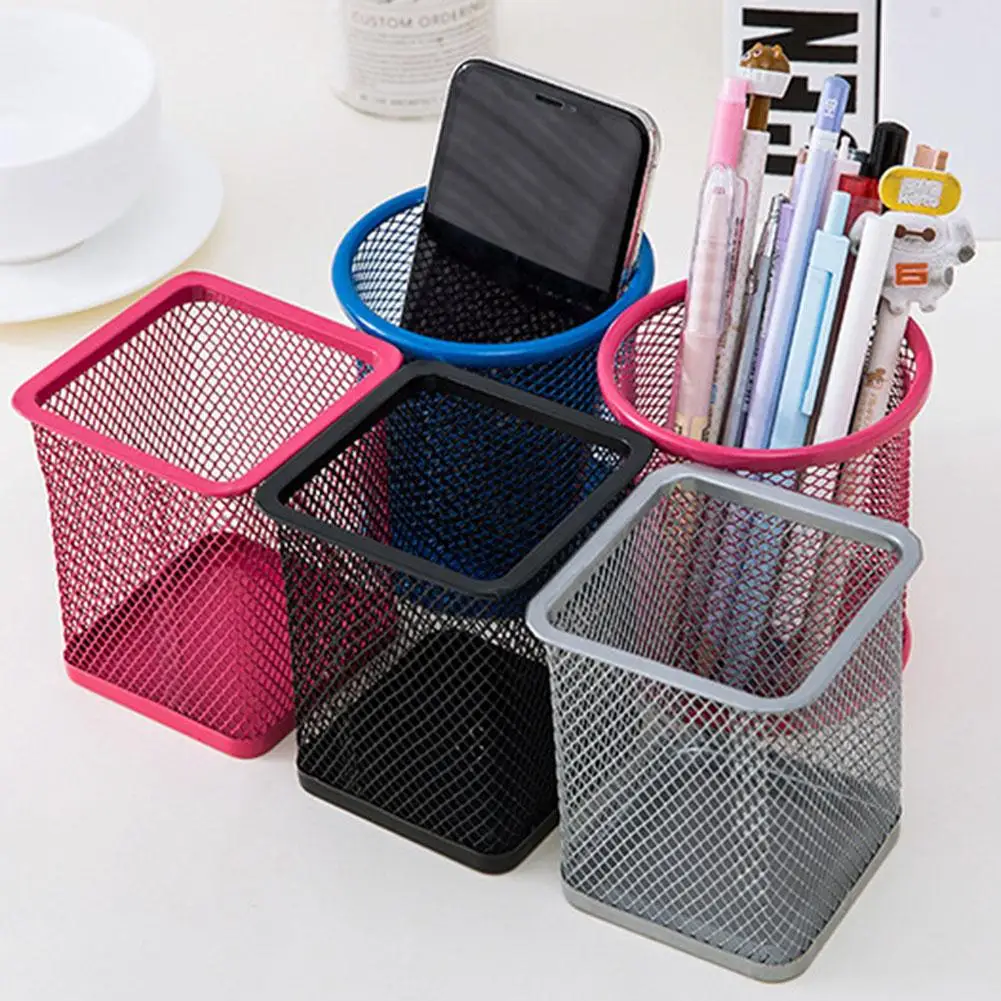 Neue Bleistift Halter Büro Schreibtisch Metall Mesh Platz Runde Stift Topf Tasse Fall Container Veranstalter Langlebig Bleistift Fall