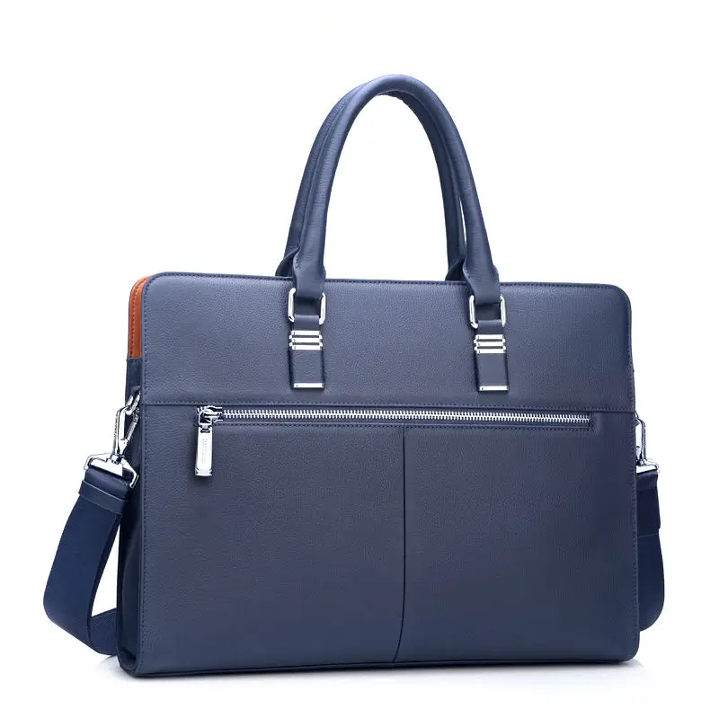 Business Men Genuine Leather Briefcase Bag Computer File Package Shoulder Messenger Bag High Quality 14 inch Laptop Briefcases