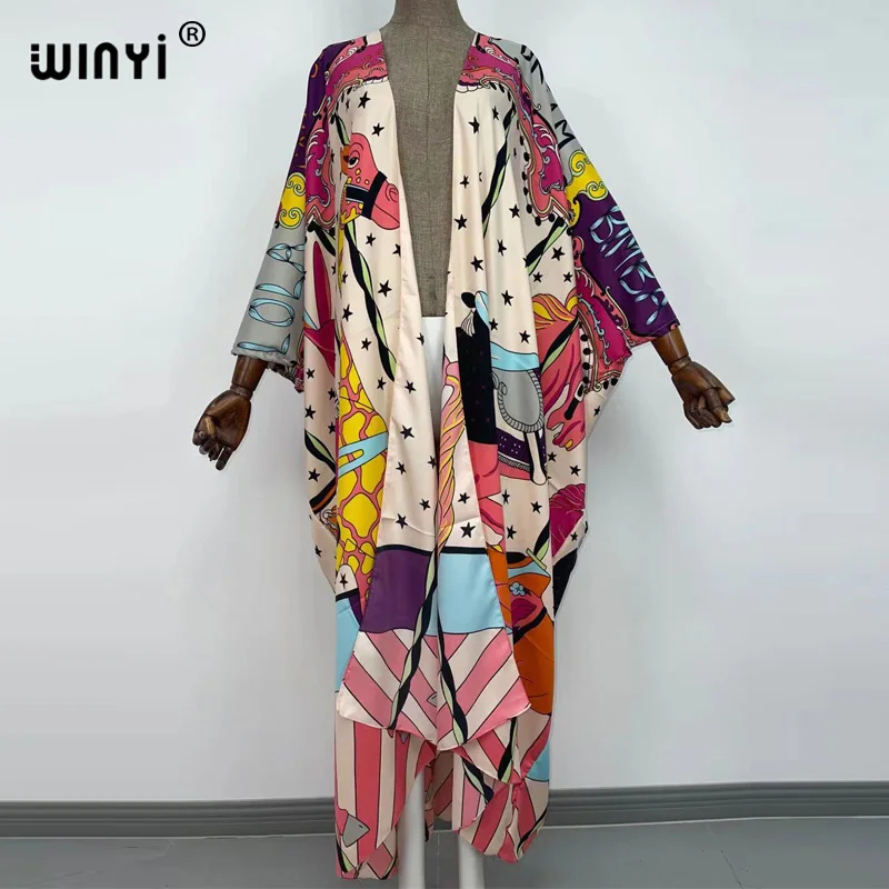 

WINYI Africa Europe kimono Women Cardigan stitch kimono Cocktail sexcy Boho Maxi African Holiday Batwing Sleeve Silk Robe