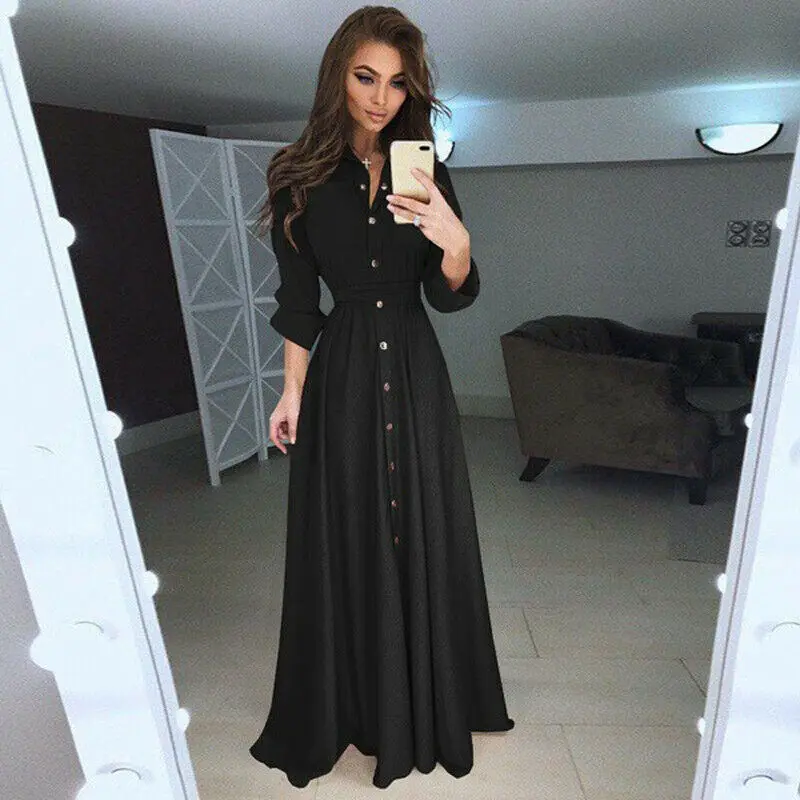 Autumn Winter Fashion Hot Sale Women's New Solid Color Long-sleeved Lapel Button All-match Long Shirt Dress Party Office 2021