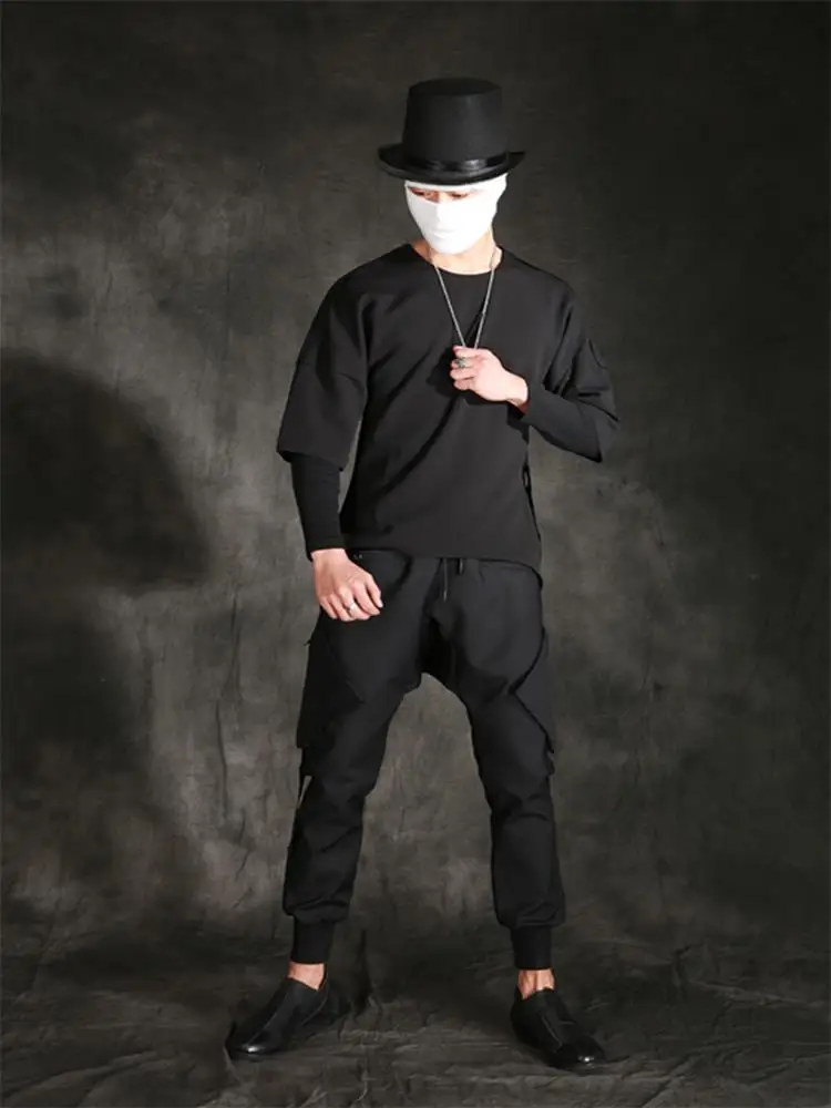 Men's New Fake Two T-Shirts Loose Hip-Hop Street Men Loose Round Collars T-Shirts Irregular Large Size T-Shirts