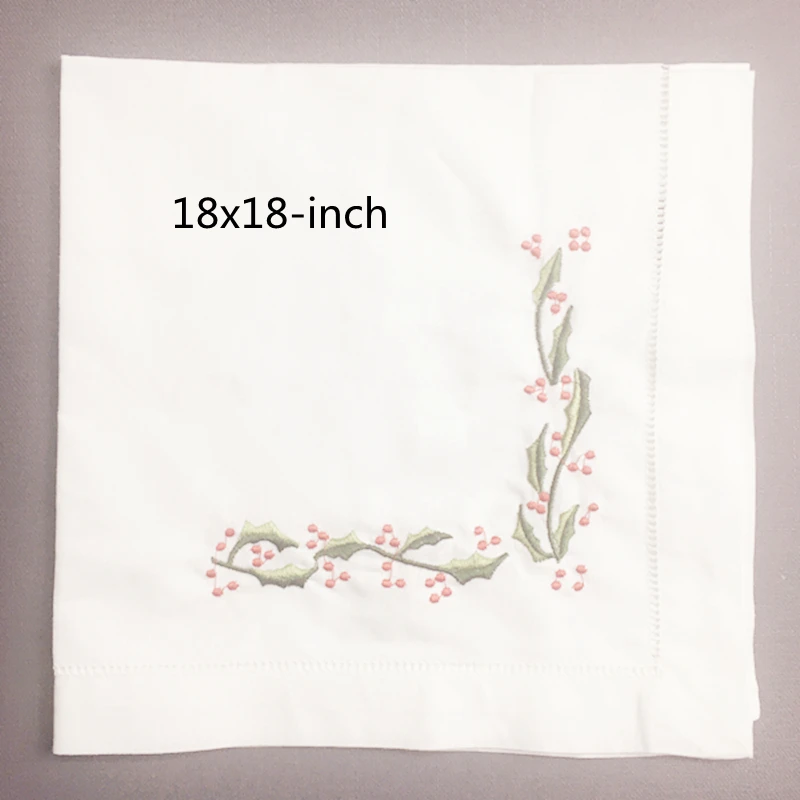 Set von 12 Taschentücher Weihnachten Abendessen Servietten weiß Hemstitched leinen Serviette Farbe Gestickte Blumen 18x1 8/20x20-inch