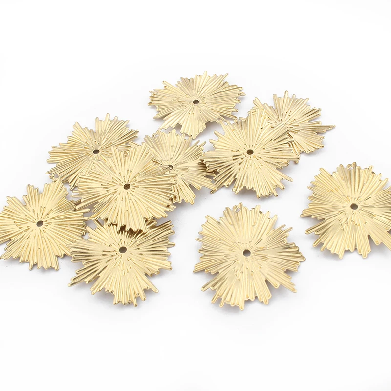 20Pcs Raw Brass Sun Flower Charms Burning Fire Flower Pendant For DIY Bracelet Earring Jewelry Making Findings