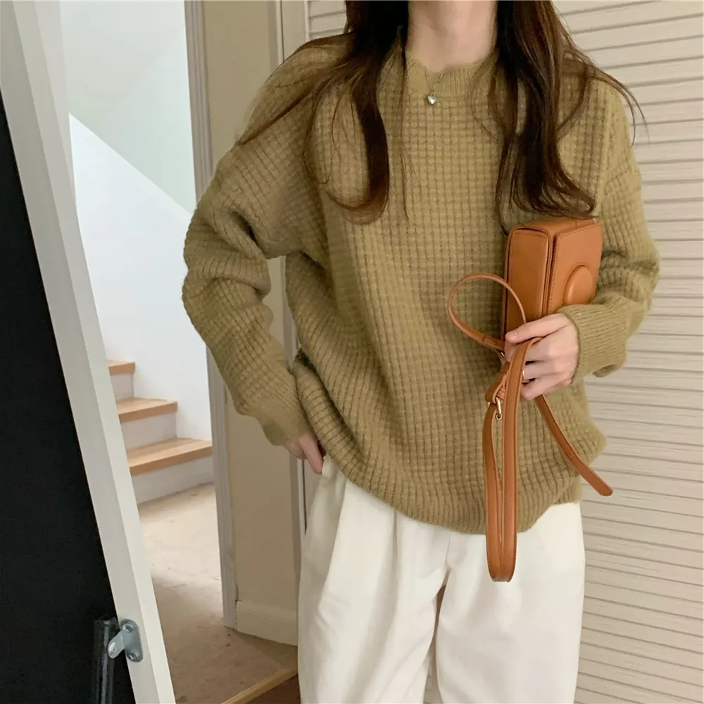 Autumn/Winter Thick Sweater Women’S Minority Waffle Loose Outside Wearing A Warm And Languid Wind Knit Jacket