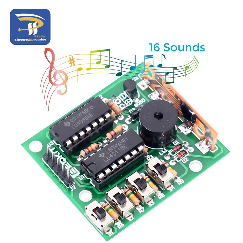 Caja de Sonido de 16 tonos, de 16 tonos módulo electrónico, piezas de Kit, componentes, Kits de aprendizaje de práctica de soldadura para Arduino