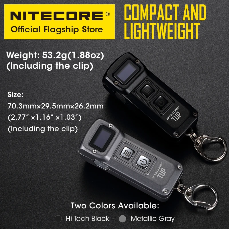 NITECORE TUP EDC Keychain Light USB Rechargeable Flashlight Led Mini Hiking Pocket Light Built in Battery, USB charge Cable