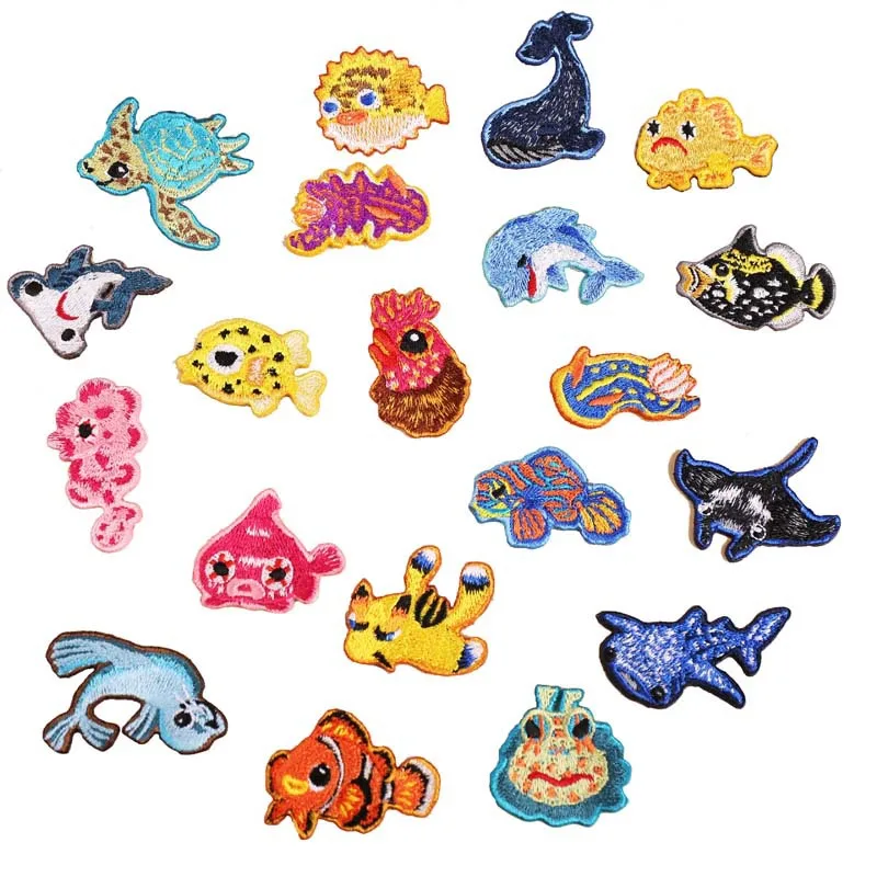 50pcs/lot Embroidery Patches Sea Animals Clothing Decoration Sewing Accessories Diy Iron Heat Transfer Applique