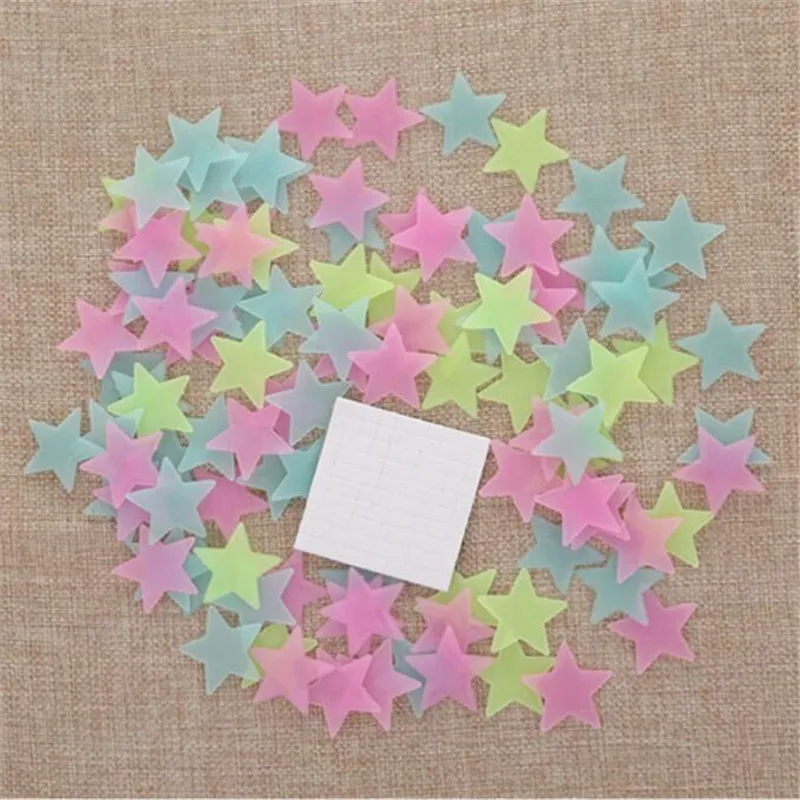 50pcs 3D Stars Glow In The Dark Wall Stickers Luminous Fluorescent Pvc Wall Art Decals For Kids Bedroom Ceiling Home Decoration