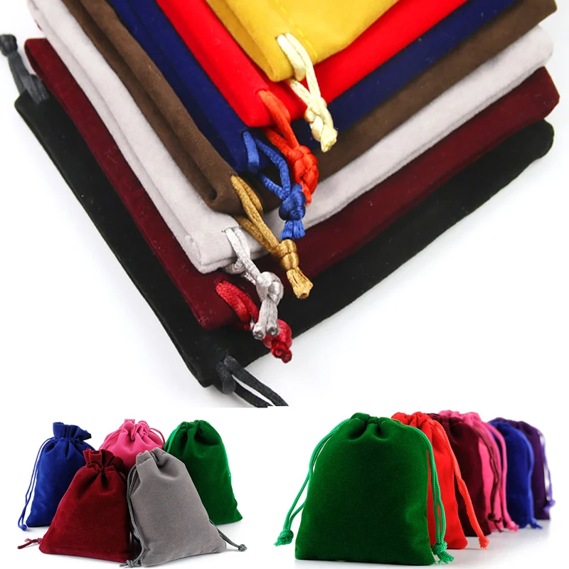 50pcs/lot Coloful Velvet bag Drawstring Pouches Jewelry Packaging Display Drawstring Packing Gift Bags & Pouches Printable Logo