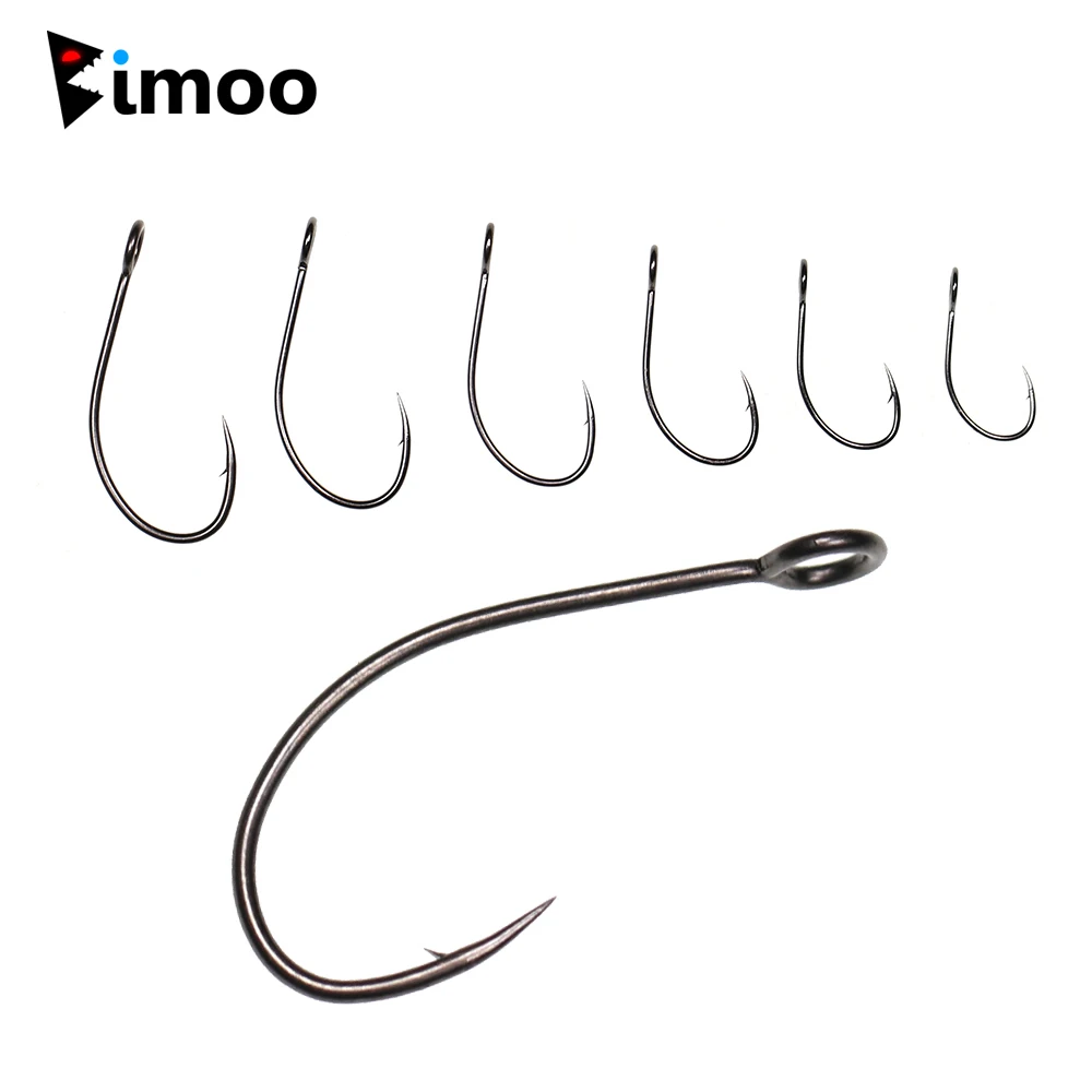 Bimoo 30PCS Black Nickel Big Eye Fish Hooks High Carbon Steel Single Hook Fly Fishing Tying Hooks Minin Spoon Lure Barbed Hooks