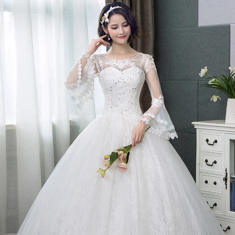 Vestido de novia de manga larga con cordones, vestidos de novia de ensueño de princesa, vestidos de baile