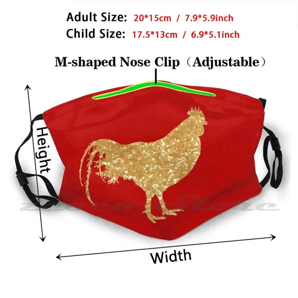 Glitter Chicken-Light Gold Sparkly Feathered Bird Mask Adult Child Washable Pm2.5 Filter Logo Creativity Chicken Hen Glitter