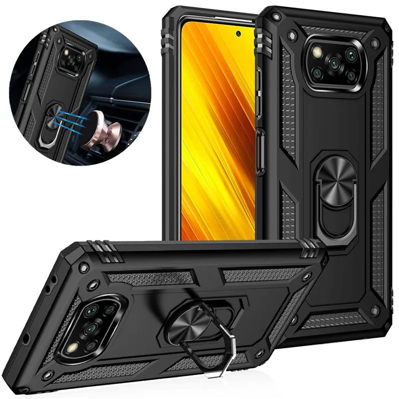 For Xiaomi Pocophone Poco X3 NFC Case Shockproof Armor Stand Holder Ring Case for Poko Pocco Poxo Little PocoX3 Poco X 3 X3 Pro