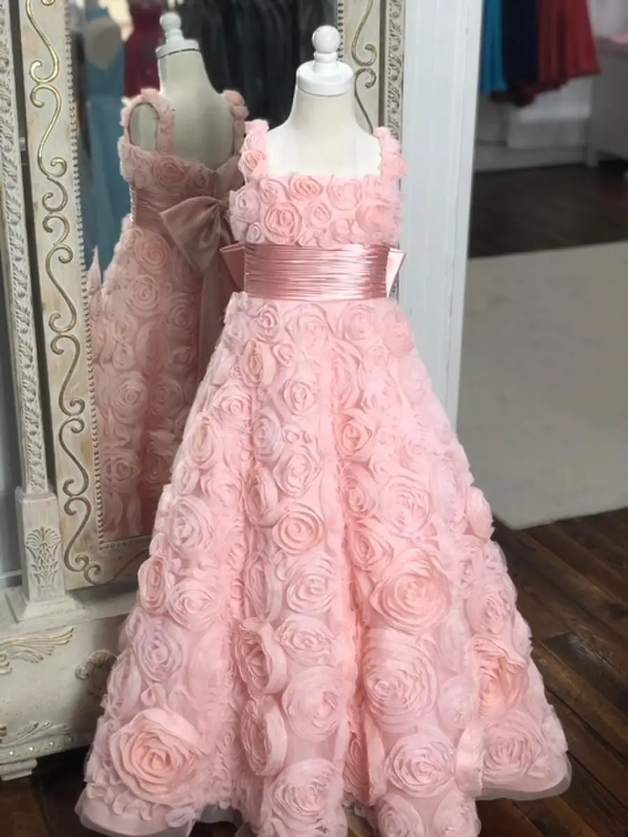 Splendida Rosa Rosette Ragazze Spettacolo Del Vestito 2020 per Neonati Bambino Del Bambino Dei Bambini Del Bambino Della Ragazza 3D Rose Floreale Festa di Compleanno Dell'abito di per adolescenti