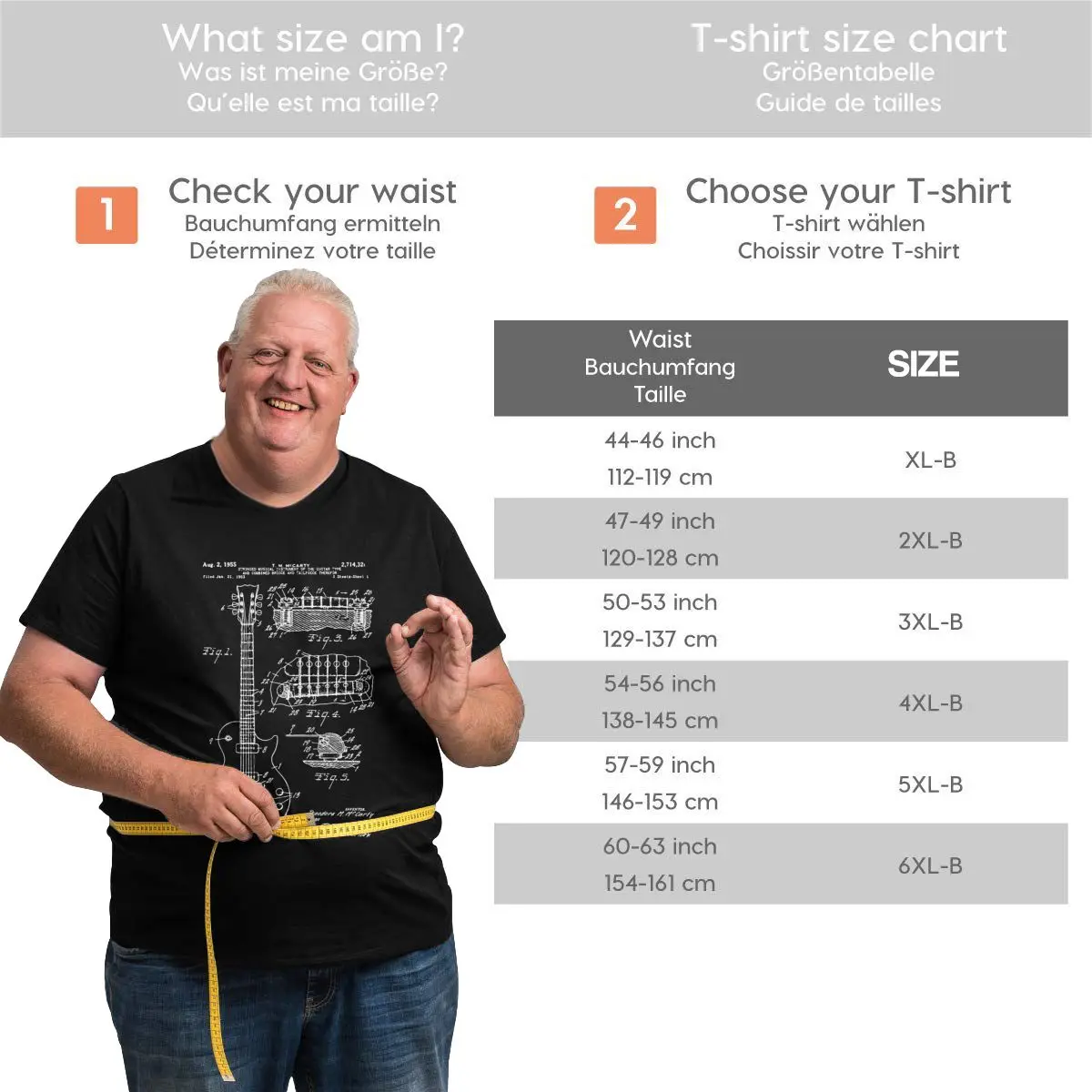 Patent Acoustic Electric Guitar Music T Shirt Men Humorous T-Shirts O Neck Big Tall Tees Short Sleeve Top Plus Size 4XL 5XL 6XL