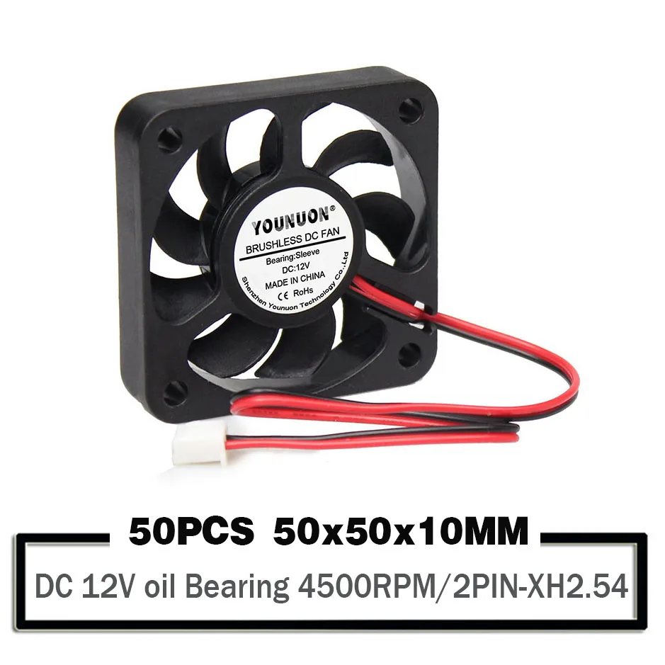 50pcs/set YOUNUON 12V 2Pin 50x50x10 5010s 50mm Cooler DC Brushless Cooling Fan