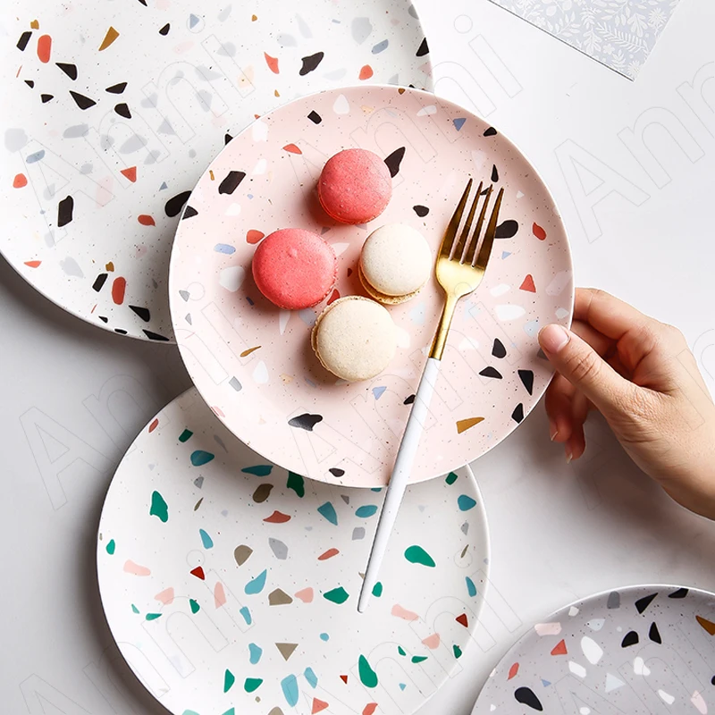 Creativity Terrazzo Ceramic Plates Simple In-glaze Breakfast Steak Pasta Dinner Plate Restaurant Service Tray Home Kitchenware