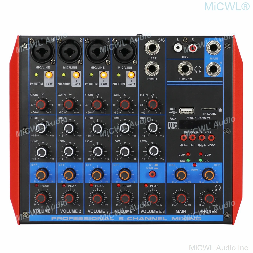 MiCWL YAMAHA Mini 6-Kanaals Computer Laptop Live Audiokaart DJ Karaoke Mixer Mixing Console Bluetooth 48V USB Power MG6-USB