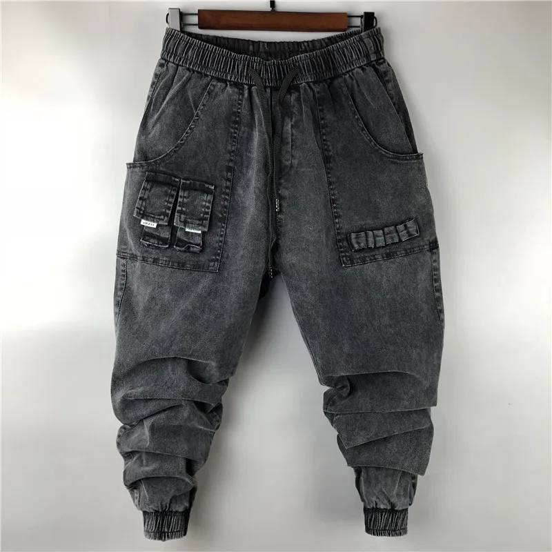 Owen Seak mężczyźni na co dzień haremki, bojówki spodnie jeansowe główna ulica Hip Hop długość odzież męska Denim spodnie dresowe wiosna jesień duży rozmiar