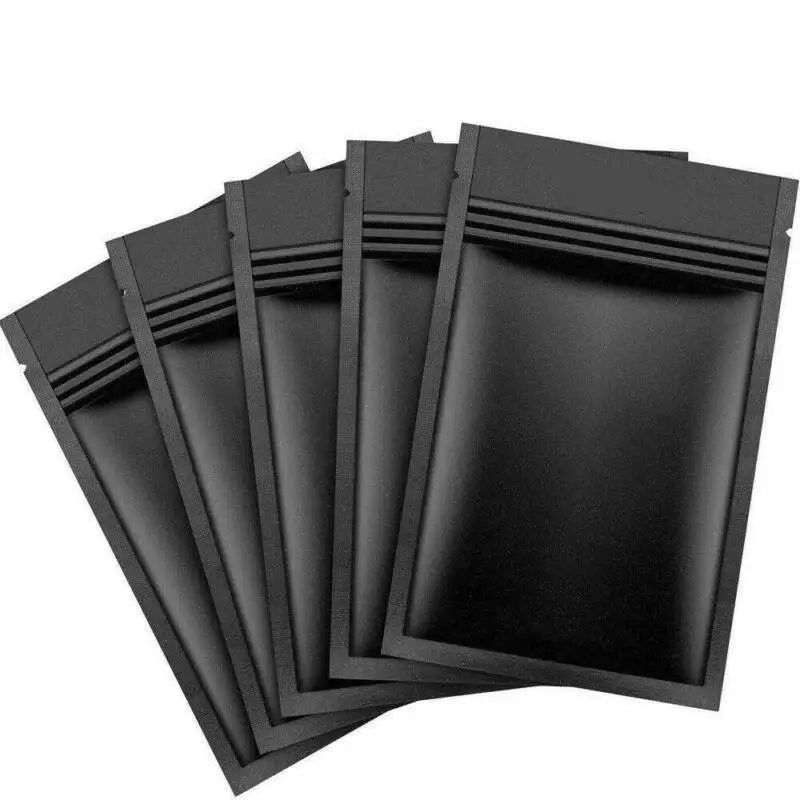 100pcs Heat Seal Zip Lock Package Bags Aluminum Foil Mylar Tear Notch Matte Black Stand Up Storage Bag Wholesale