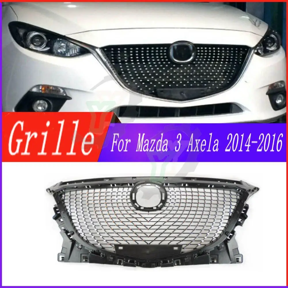 Front Bumper Grill Upper Mesh Grilles For Mazda 3 Axela Sedan 2014 2015 2016 Car accessorie Glossy Black Honeycomb racing grille