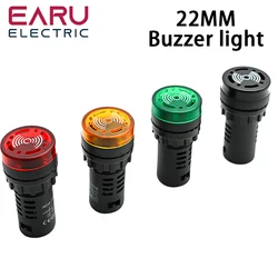 1pc AD16-22SM 22mm Panel Diameter 12V 24V 110V 220V Flash Signal Light Red LED Active Buzzer Beep Alarm Indicator Green Red