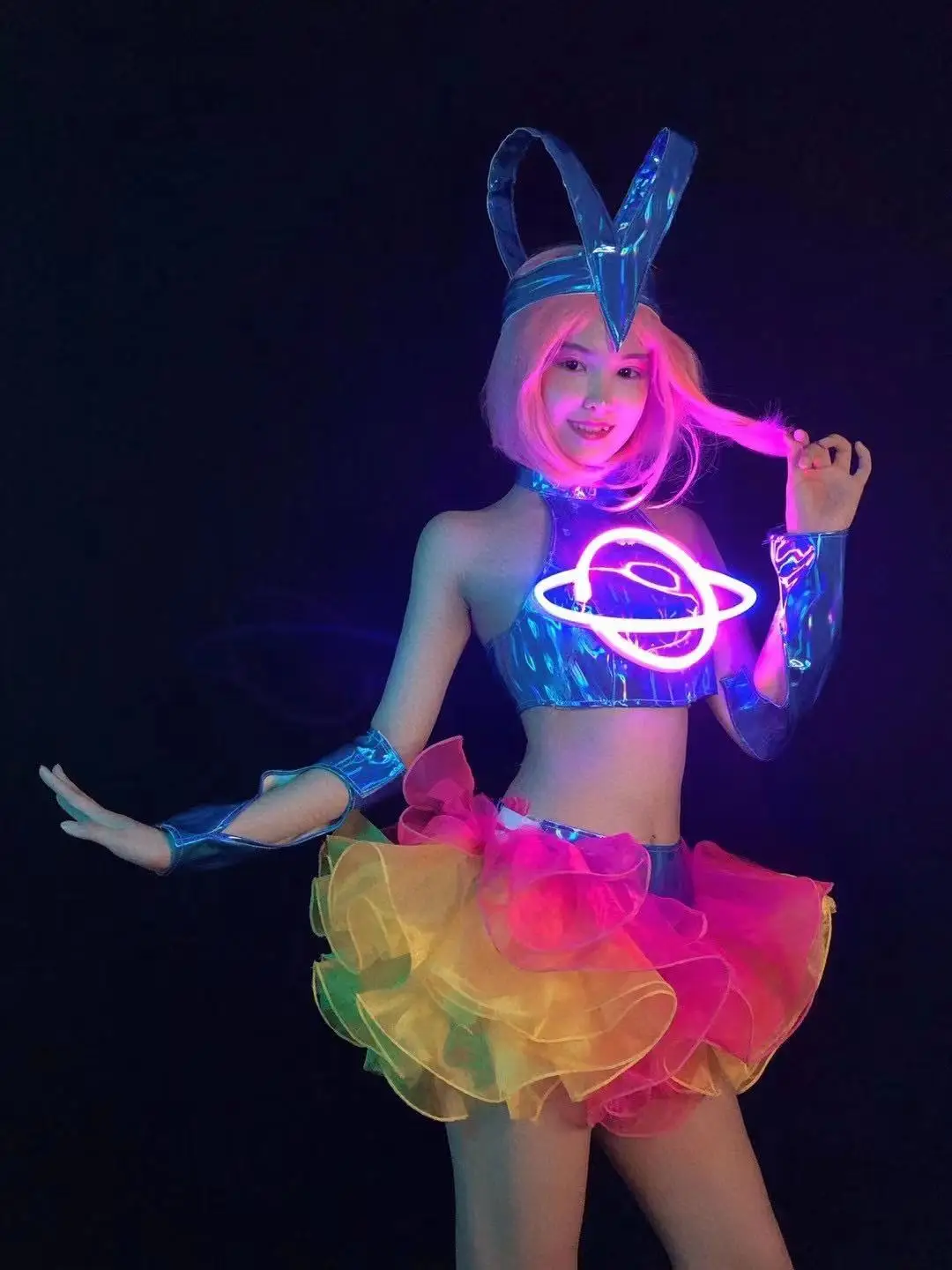 Sexy Festival Light Dance Costume LED Tops Tutu Skirt Outfit Women Dancer Future Technology Performance Stage Wear Bar Clothes