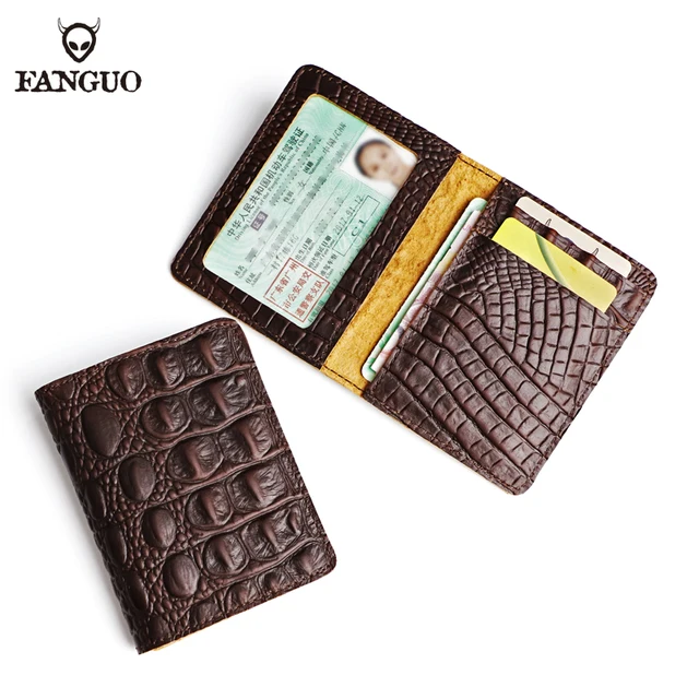 Skórzany portfel na prawo jazdy dla mężczyzn Retro krokodyl drukowane etui na karty kredytowe torebka Handmade Bifold Slim Coin Pocket