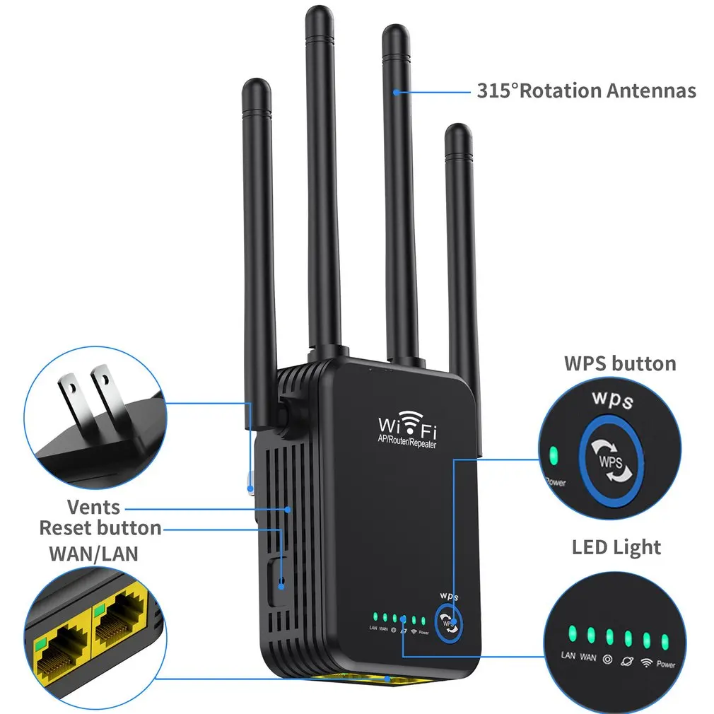 Wireless WIFI Router's Wifi Repeater 300/1200Mbps 2.4/5G Antenna Wi-Fi Range Extender Signal Home Networking wifi signal booster