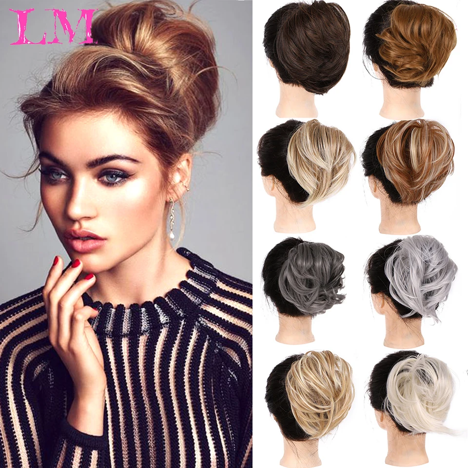 

LM Synthetic Messy Bun Scrunchie Chignon With Elastic Hair Bands Donut Straight Ponytail Hair Pieces Hair Extensions For Women