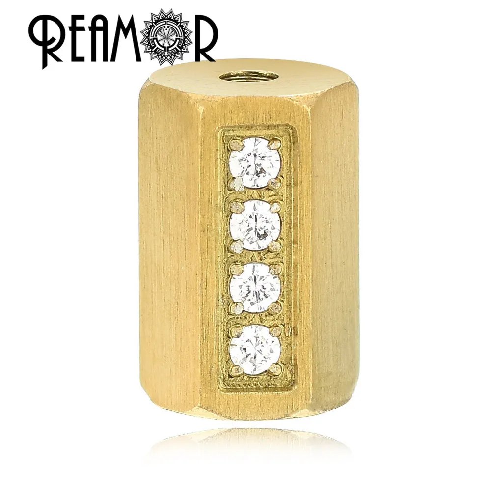 REAMOR 5 st Luxe Rvs Zwart Vergulde Zirkoon Spacer Kralen Charm fit DIY Kralen Armband Sieraden Maken Groothandel