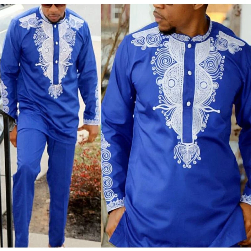 H&D Dashiki Mens Top Pant 2 Pieces Outfit Set African Men Clothes 2022 Riche African Clothing For Men Dashiki Shirt With Trouser