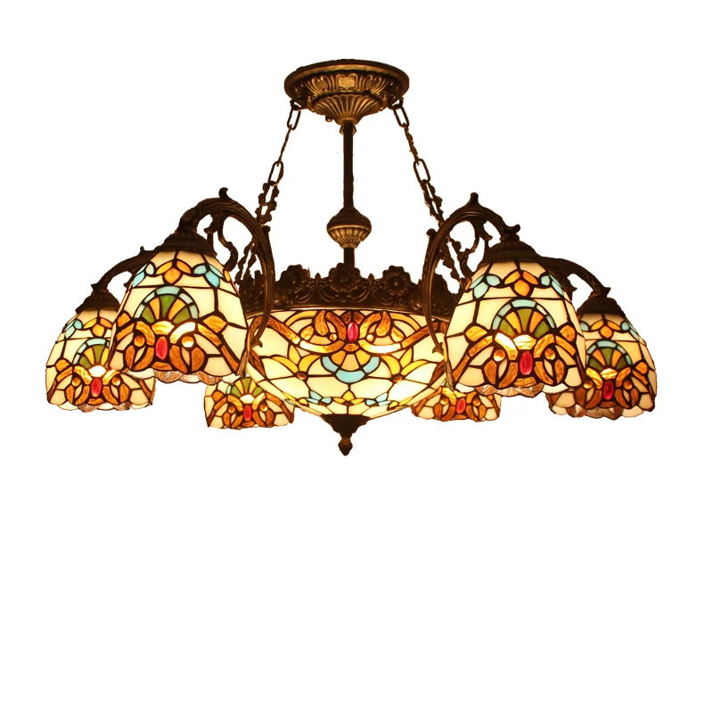 

FUMAT Chandelier Tiffany-Style Pendant Light Stained Glass Luster Shade LED Ceiling Lights Chandelier Kitchen Living Room Lamp