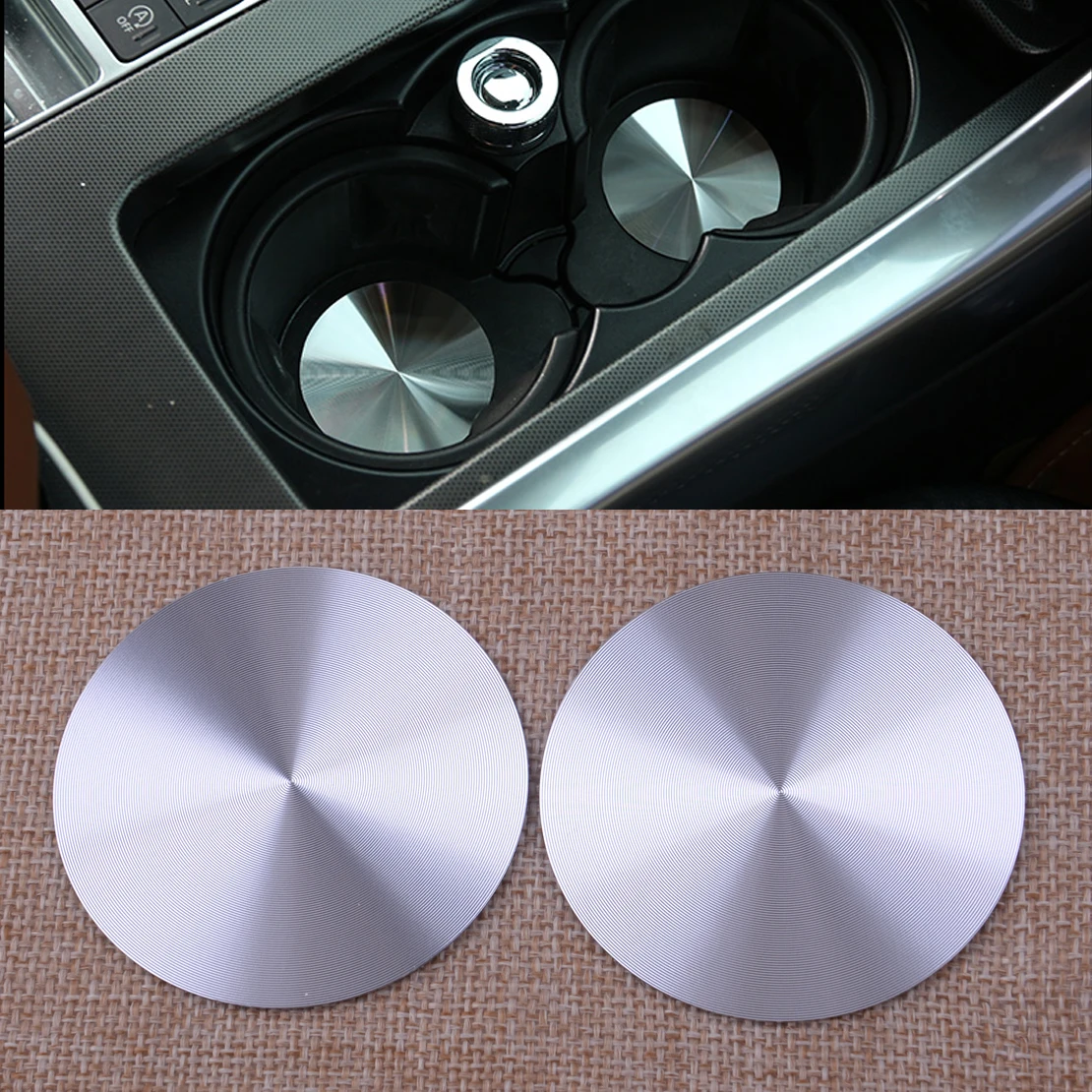 DWCX 2pcs Silver Interior Water Cup Bottle Slot Bottom Pad Mat Cover Trim Fit For Jaguar F-Pace X761 XF XE 2016 2017