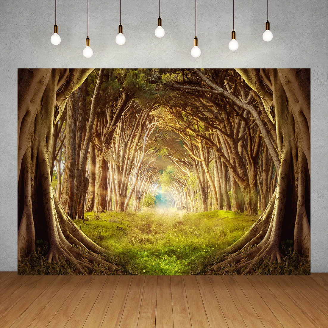 Tree Tunnel Magic Forest Jungle Party Custom Name Birthday Banner Backdrop Baby Kid Portrait Photography Background Photo Studio