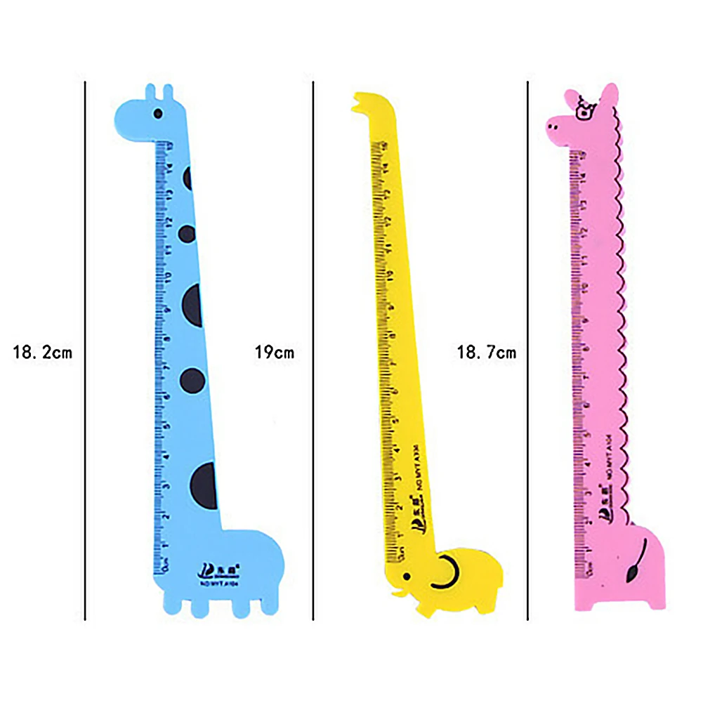 1 PC Student Ruler School Supplies Children Cute Animal Cartoon Giraffe Plastic Straight Ruler