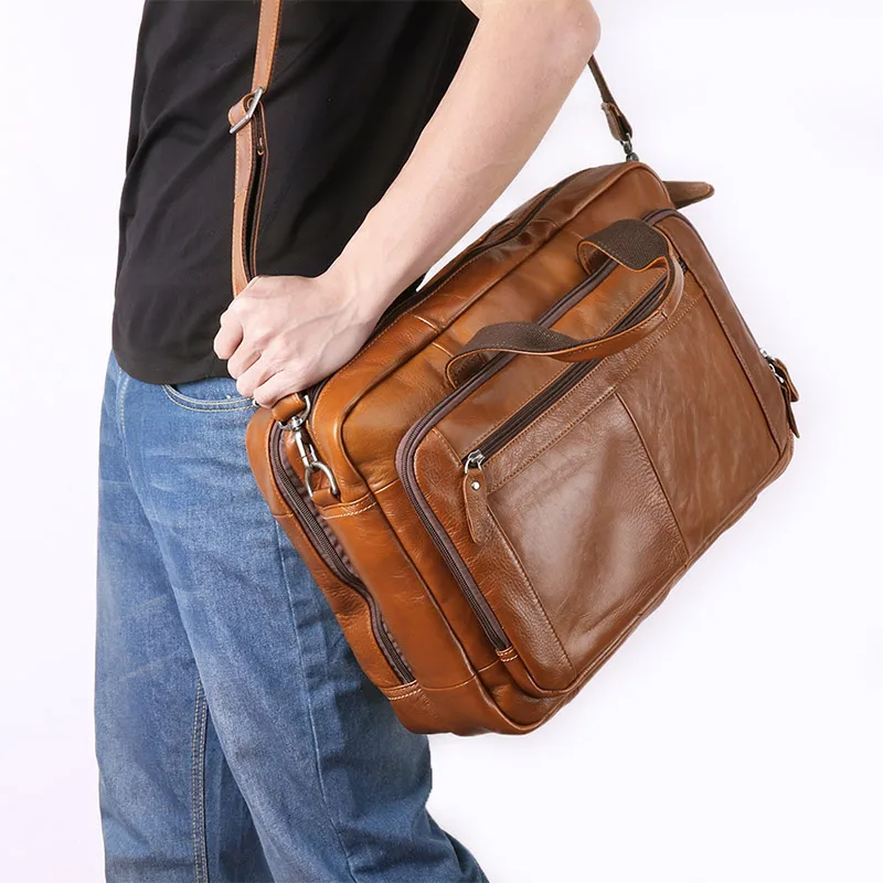 Large Men\'s Genuine Leather Handbag Male 15.6\